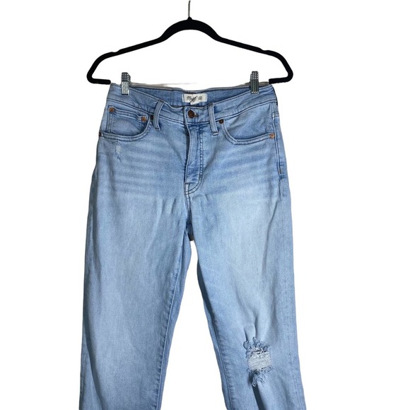 Madewell Light Wash Distressed knee Mid Rise Classic Straight sz 28 - Picture 3 of 12